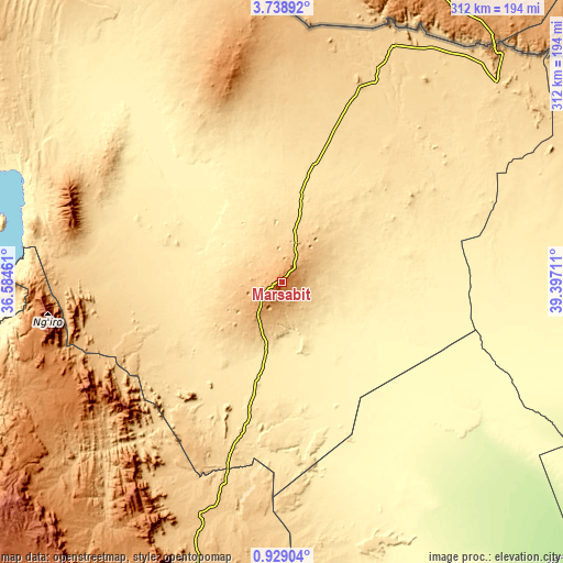 Topographic map of Marsabit