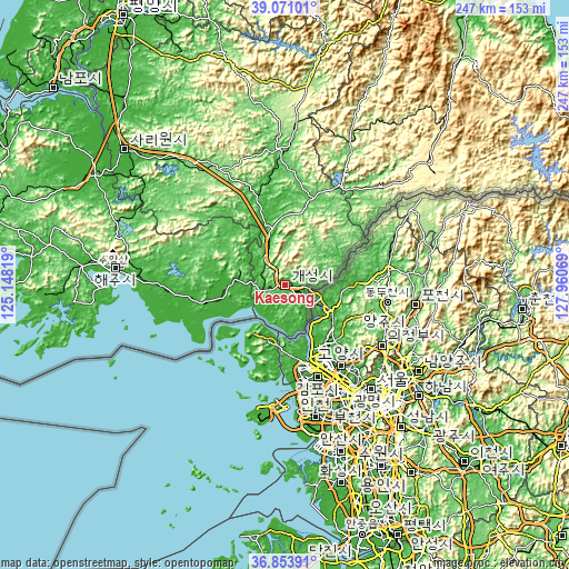 Topographic map of Kaesŏng