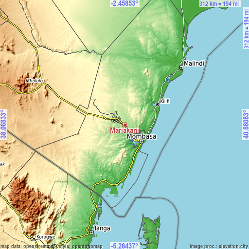Topographic map of Mariakani