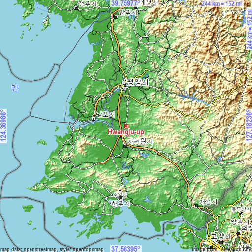 Topographic map of Hwangju-ŭp