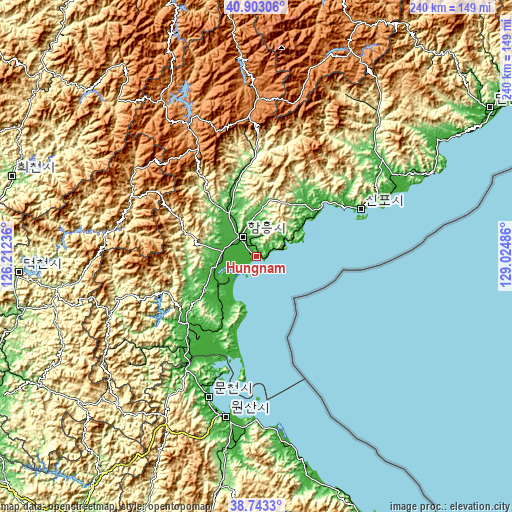 Topographic map of Hŭngnam