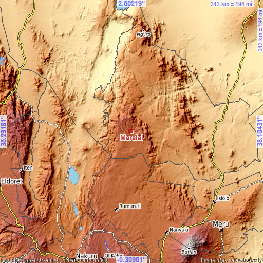 Topographic map of Maralal