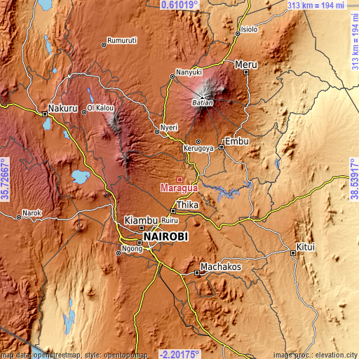 Topographic map of Maragua