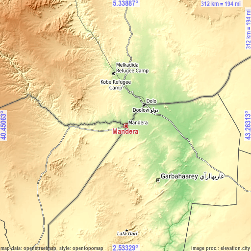 Topographic map of Mandera