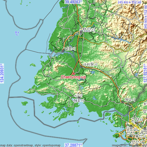 Topographic map of Chaeryŏng-ŭp
