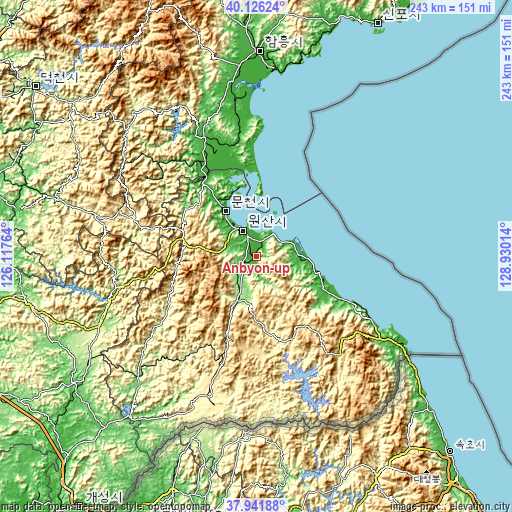 Topographic map of Anbyŏn-ŭp