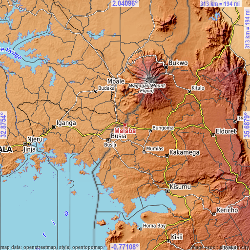 Topographic map of Malaba
