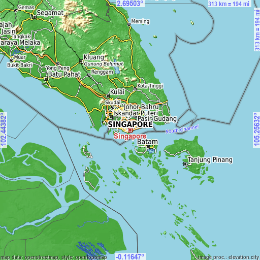Topographic map of Singapore
