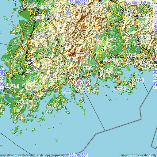 Topographic map of Gwangyang