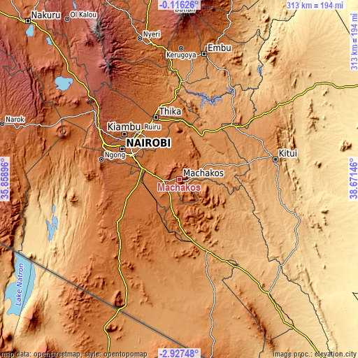 Topographic map of Machakos