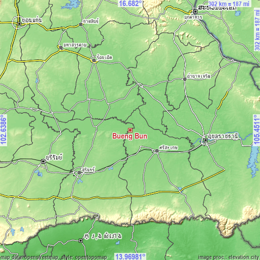 Topographic map of Bueng Bun