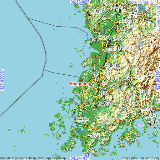Topographic map of Hongnong