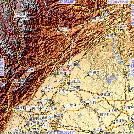 Topographic map of Jiangyou