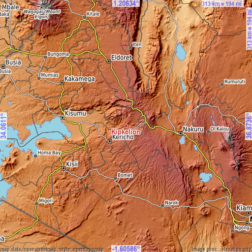 Topographic map of Kipkelion