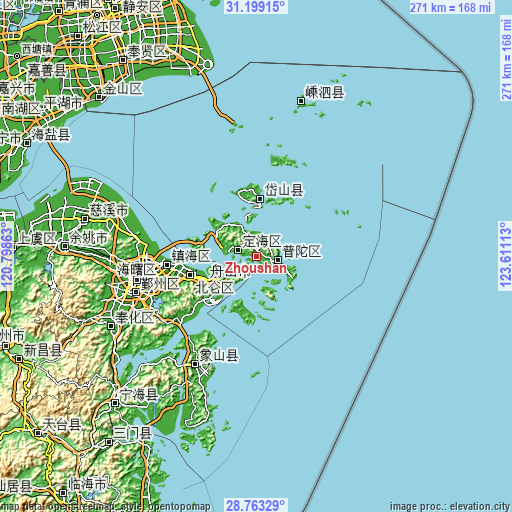 Topographic map of Zhoushan
