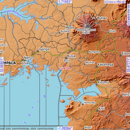 Topographic map of Luanda