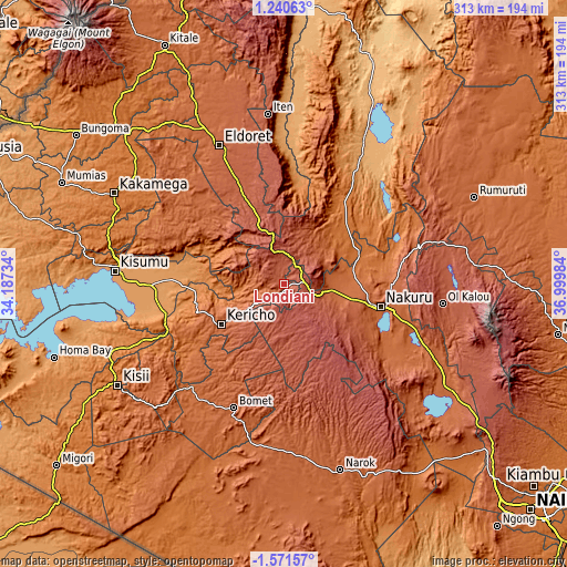 Topographic map of Londiani