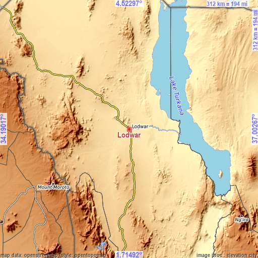 Topographic map of Lodwar