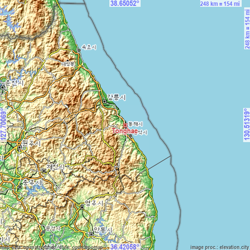 Topographic map of Tonghae
