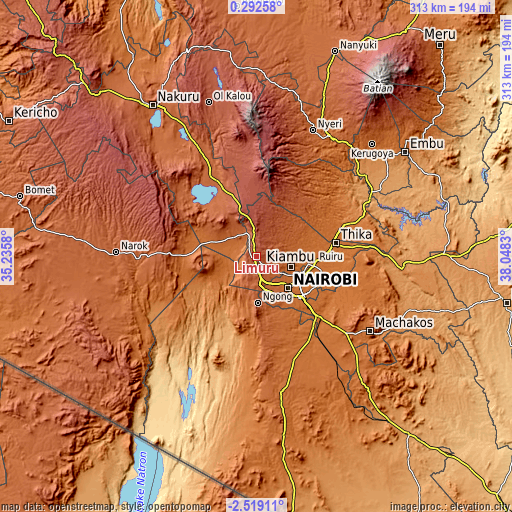 Topographic map of Limuru