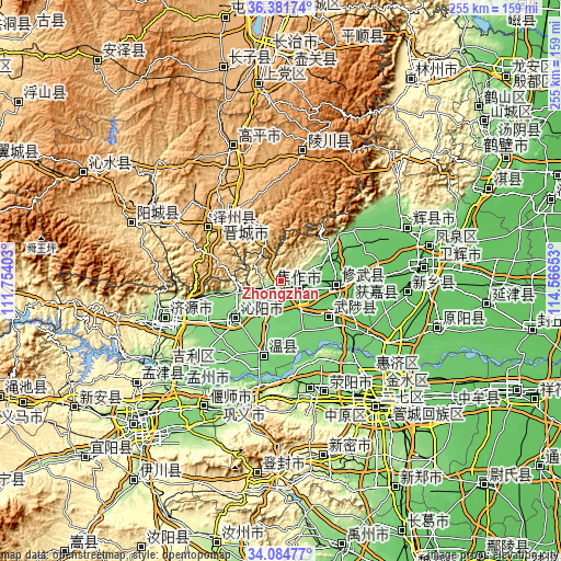Topographic map of Zhongzhan