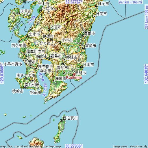Topographic map of Kushima