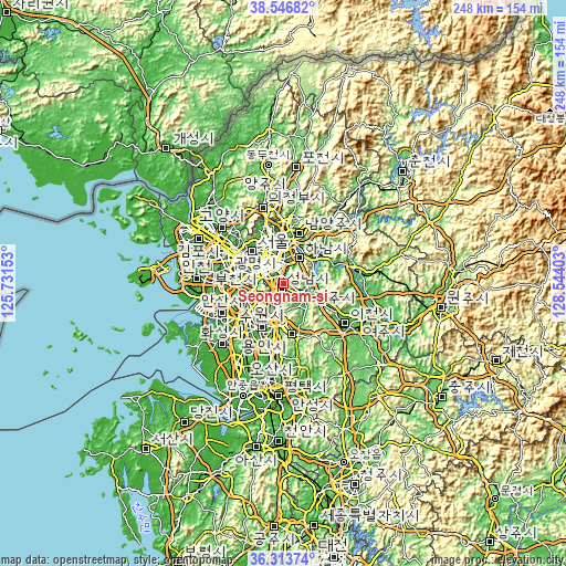 Topographic map of Seongnam-si