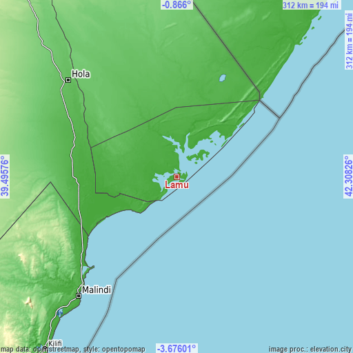 Topographic map of Lamu