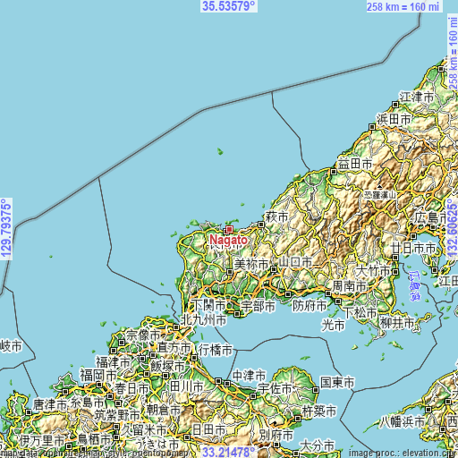 Topographic map of Nagato