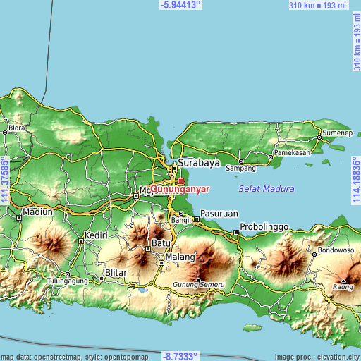 Topographic map of Gununganyar