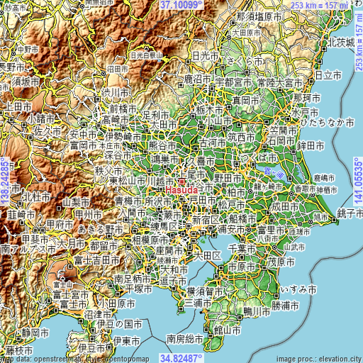 Topographic map of Hasuda