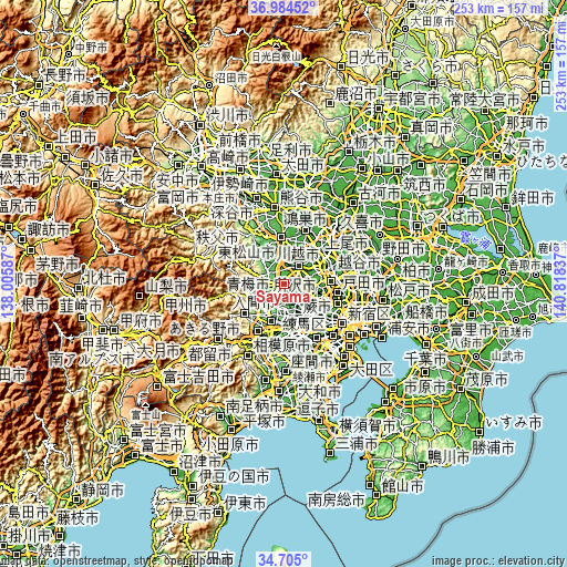 Topographic map of Sayama