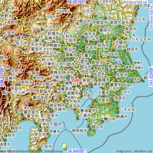 Topographic map of Wako