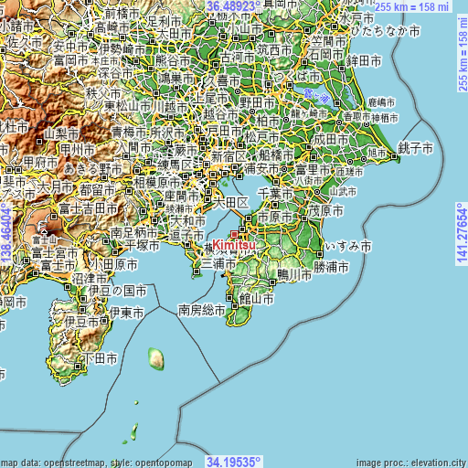 Topographic map of Kimitsu