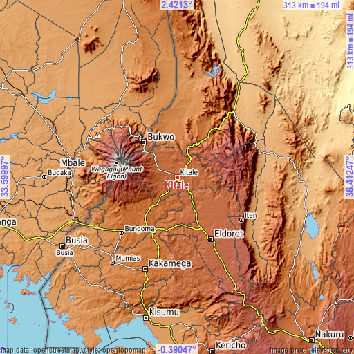 Topographic map of Kitale