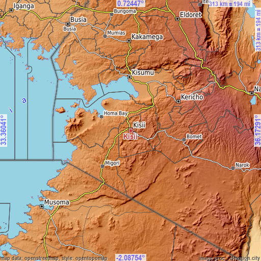 Topographic map of Kisii