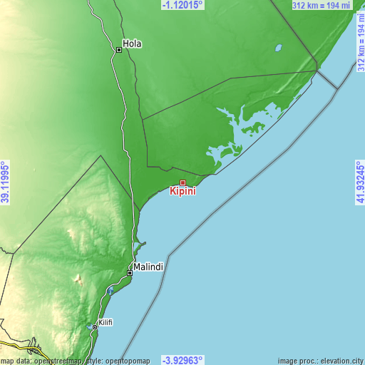 Topographic map of Kipini