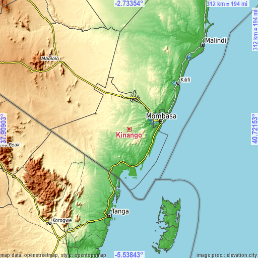 Topographic map of Kinango