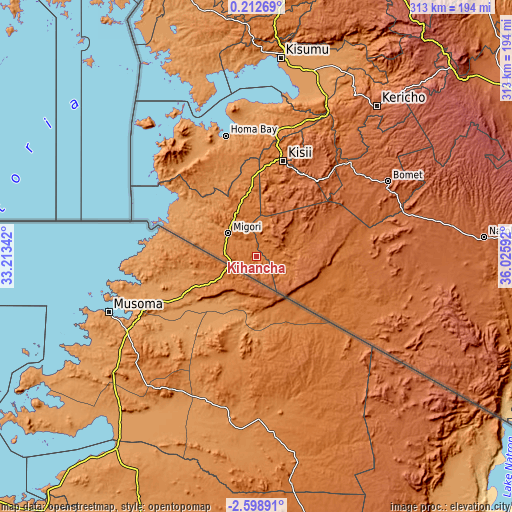 Topographic map of Kihancha