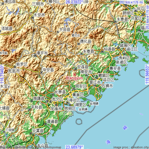 Topographic map of Xiangyun