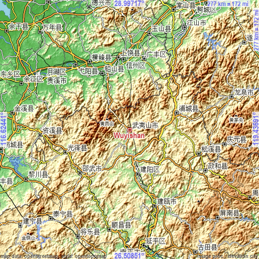 Topographic map of Wuyishan