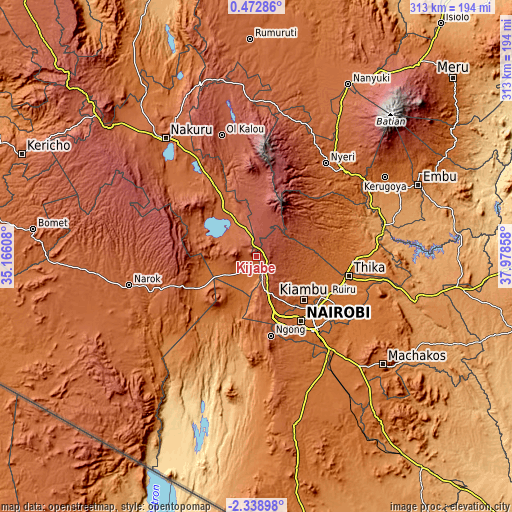 Topographic map of Kijabe