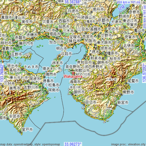 Topographic map of Wakayama