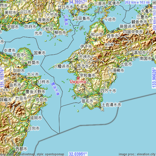 Topographic map of Uwajima