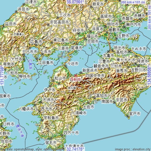 Topographic map of Saijō