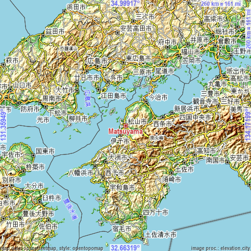 Topographic map of Matsuyama