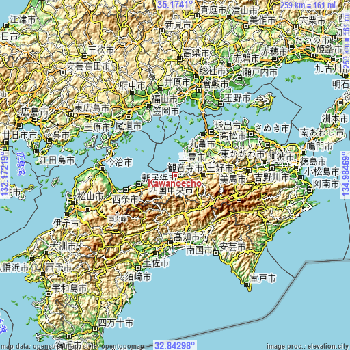 Topographic map of Kawanoechō