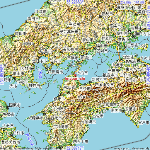 Topographic map of Imabari-shi