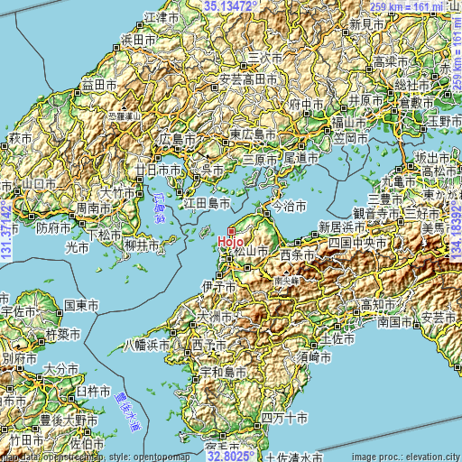 Topographic map of Hōjō