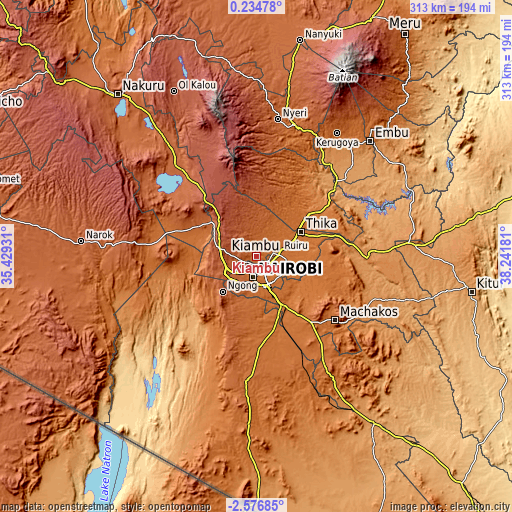 Topographic map of Kiambu